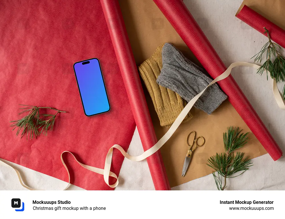 Christmas gift mockup with a phone