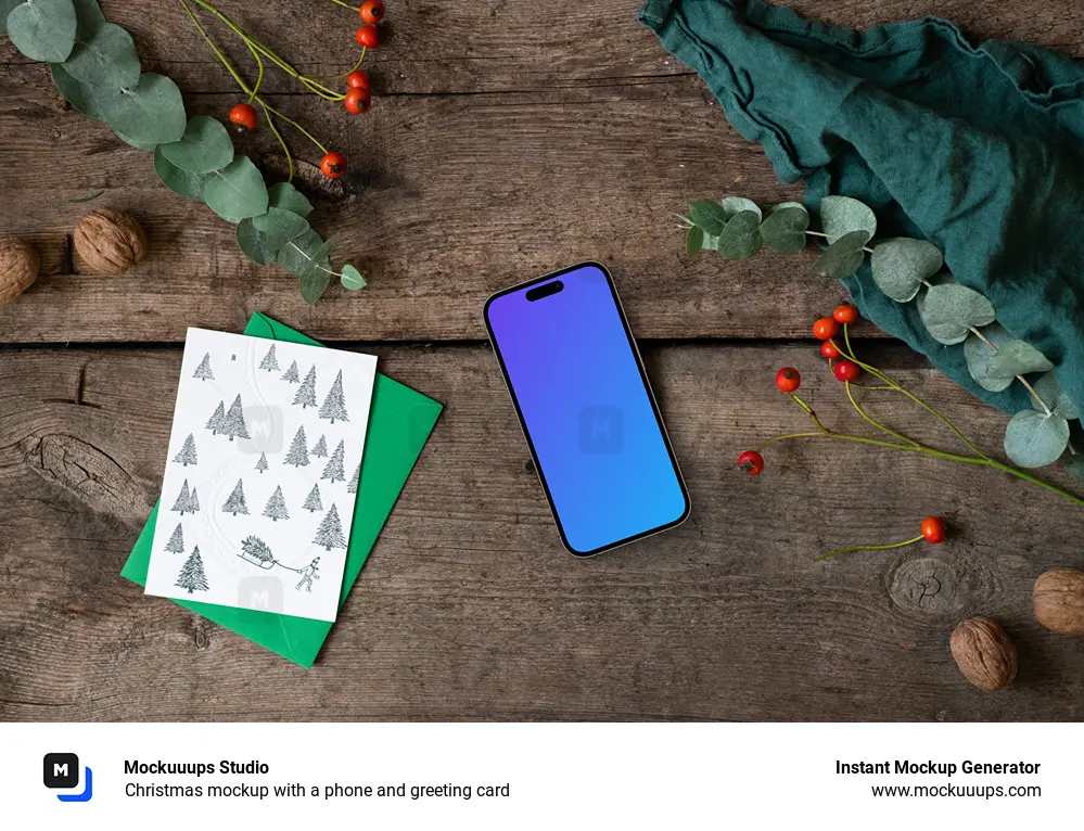 Christmas mockup with a phone and greeting card