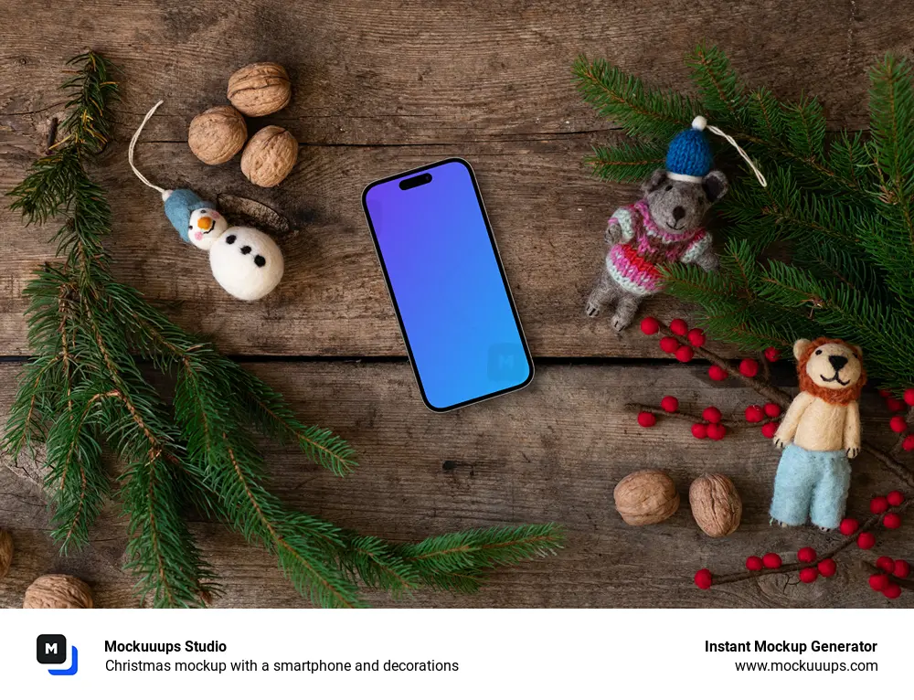 Christmas mockup with a smartphone and decorations
