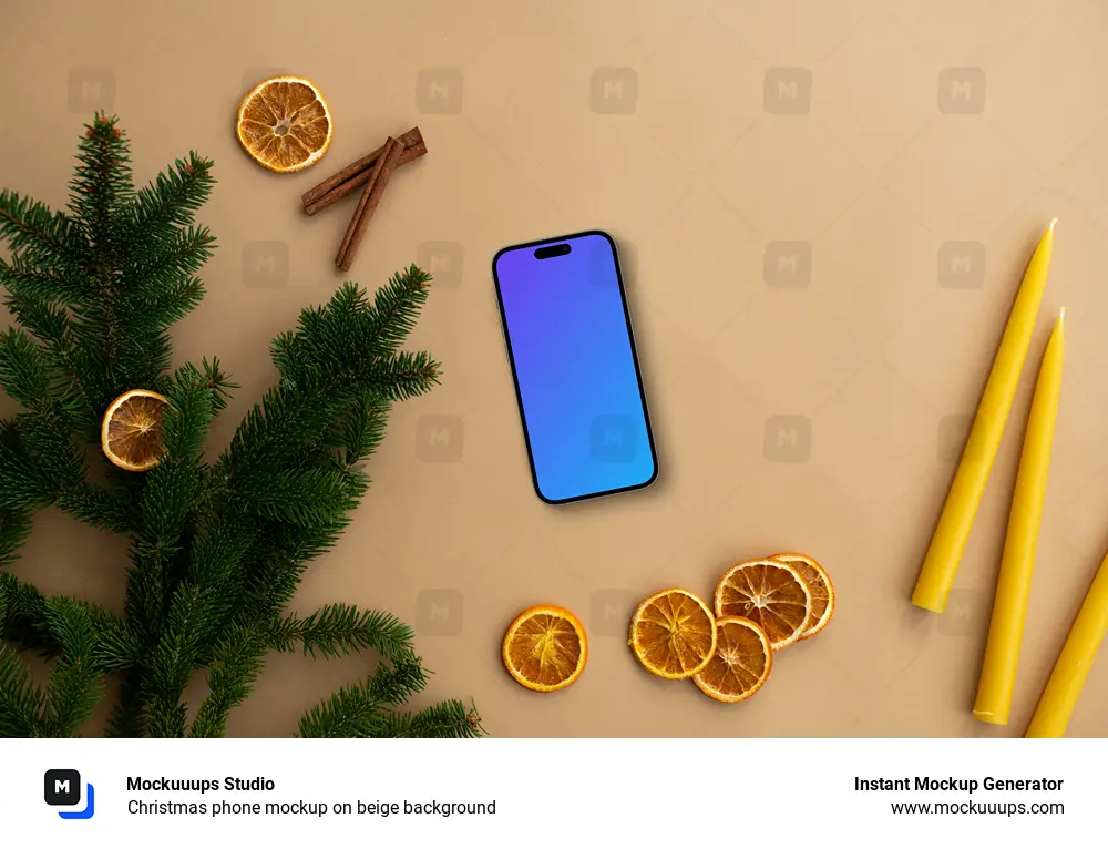 Christmas phone mockup on beige background