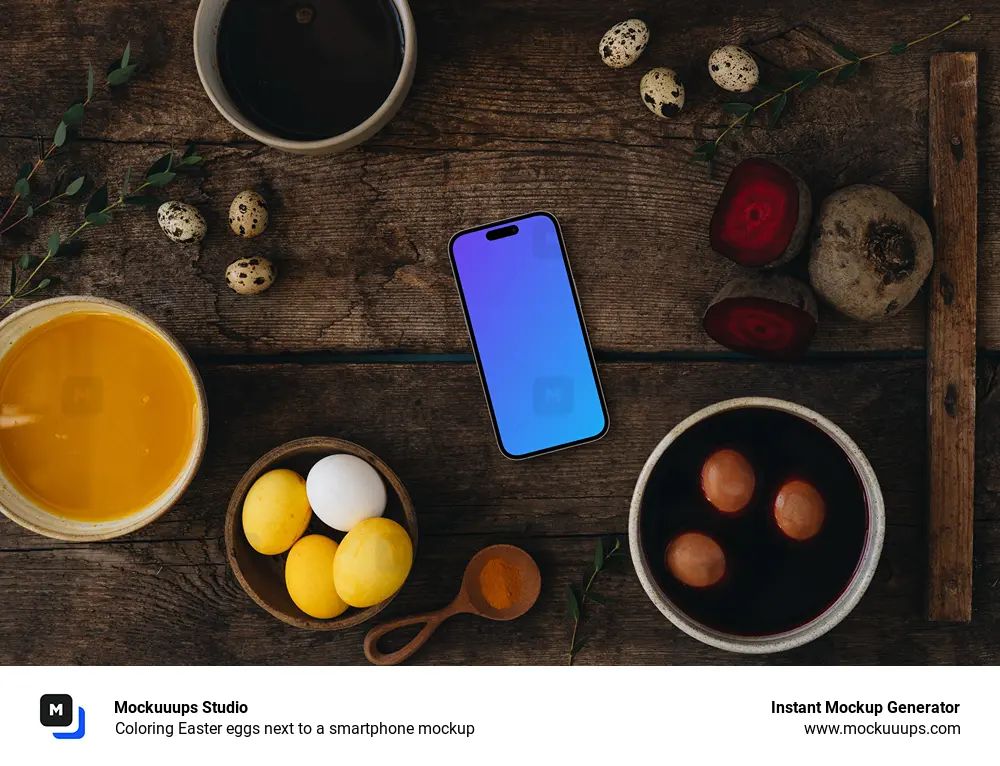 Coloring Easter eggs next to a smartphone mockup