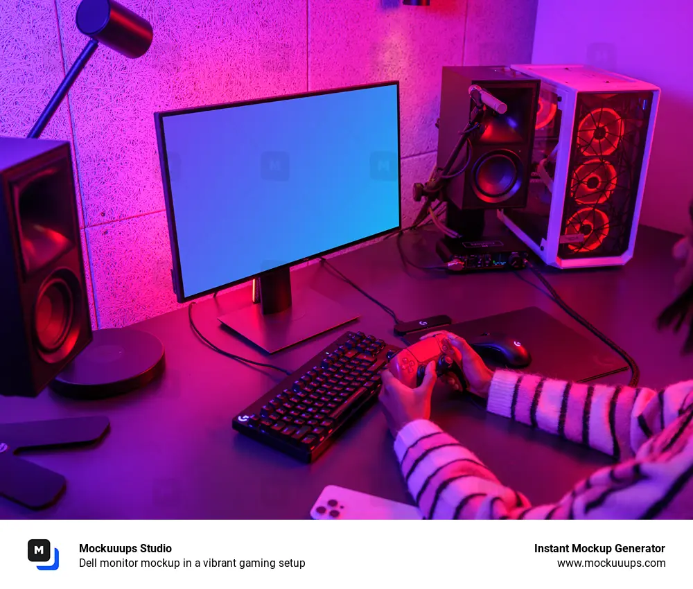 Dell monitor mockup in a vibrant gaming setup