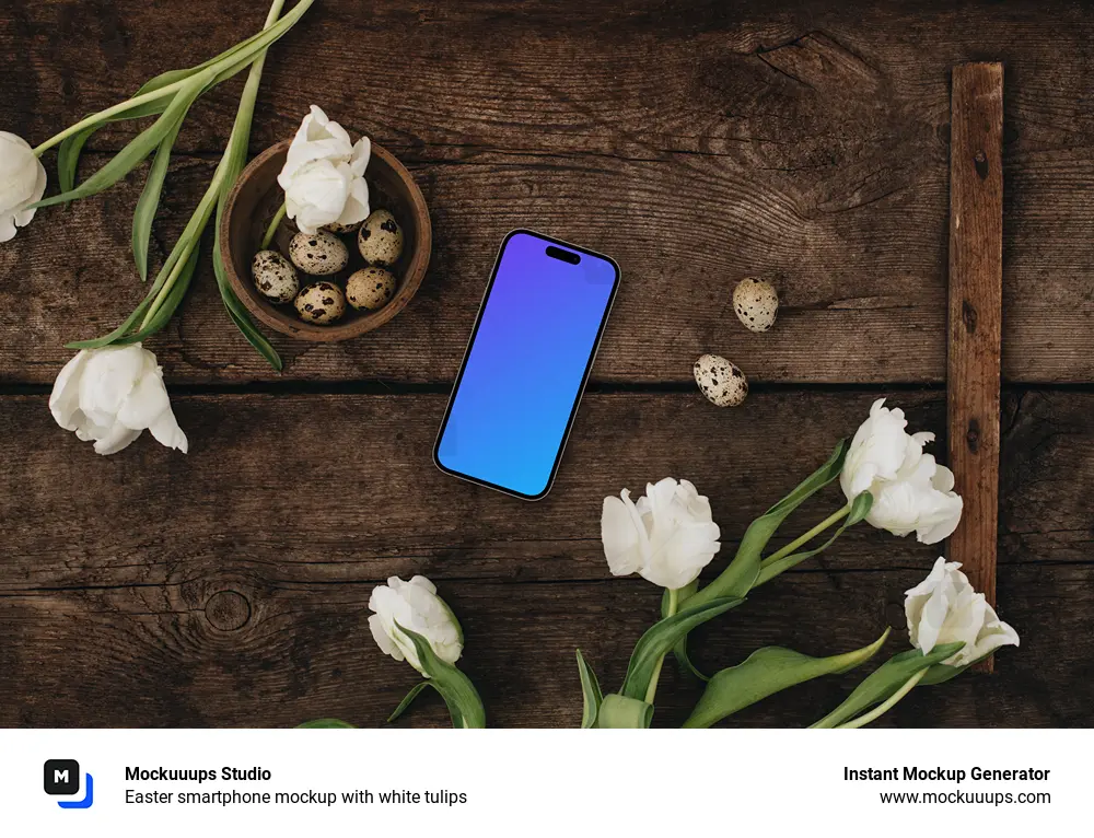 Easter smartphone mockup with white tulips