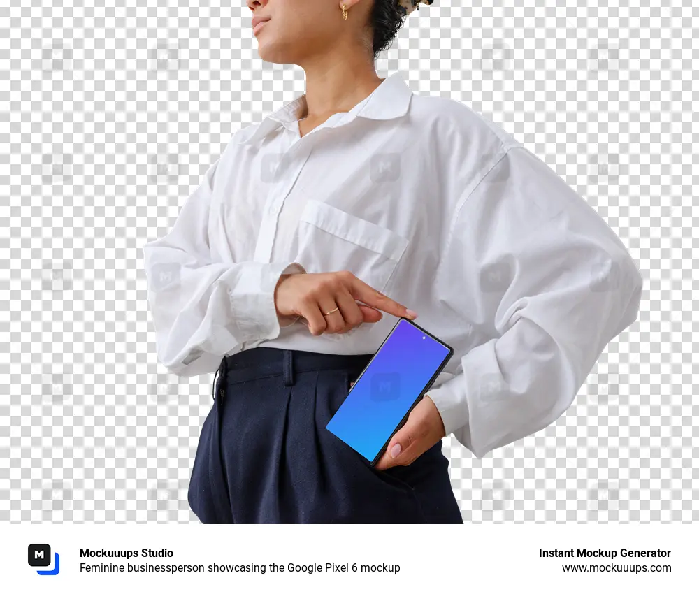 Feminine businessperson showcasing the Google Pixel 6 mockup