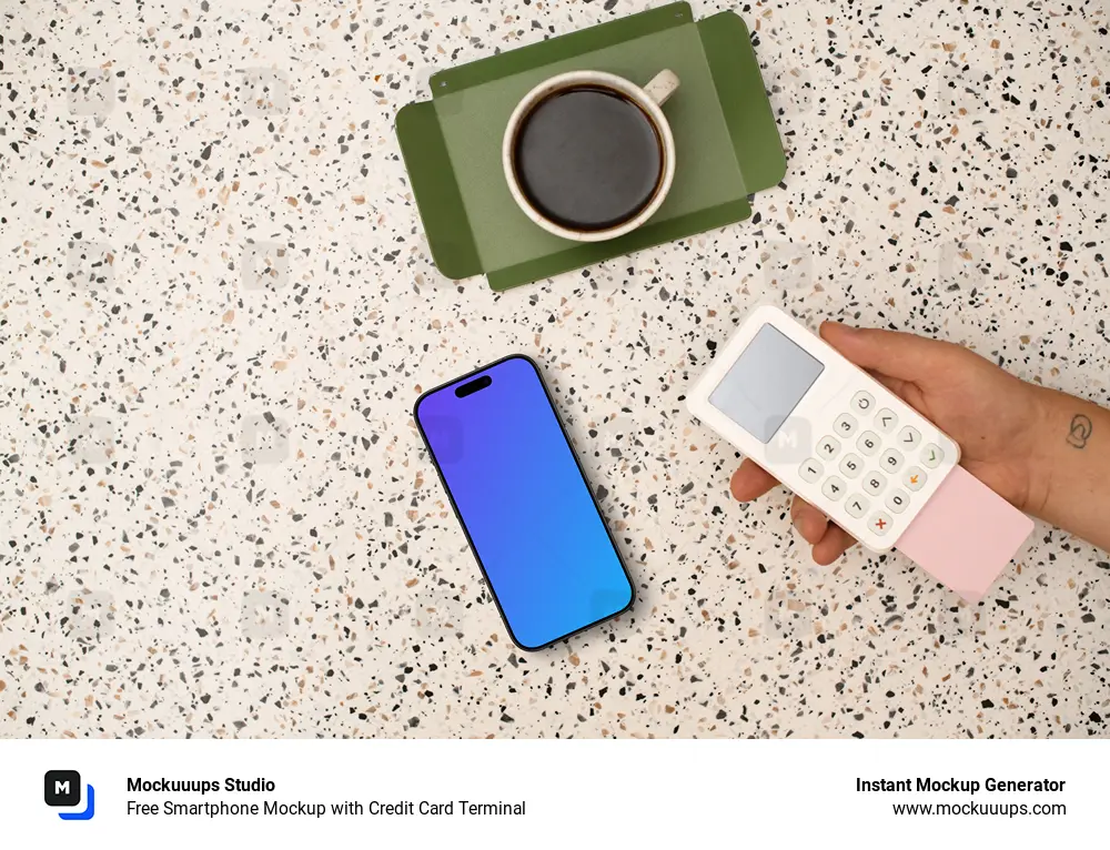 Free Smartphone Mockup with Credit Card Terminal