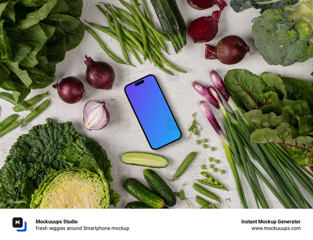 Fresh veggies around Smartphone mockup