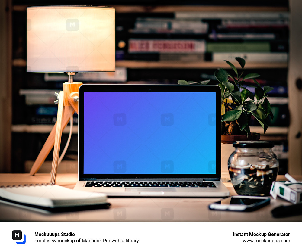 Front view mockup of Macbook Pro with a library