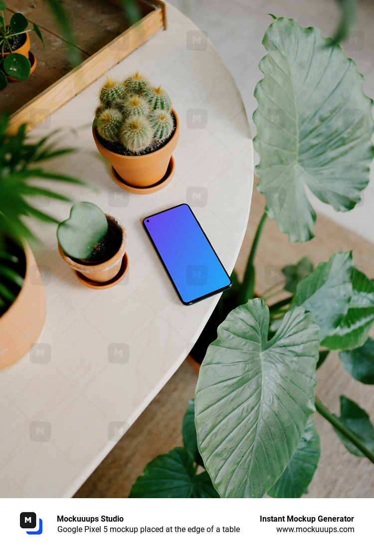 Google Pixel 5 mockup placed at the edge of a table