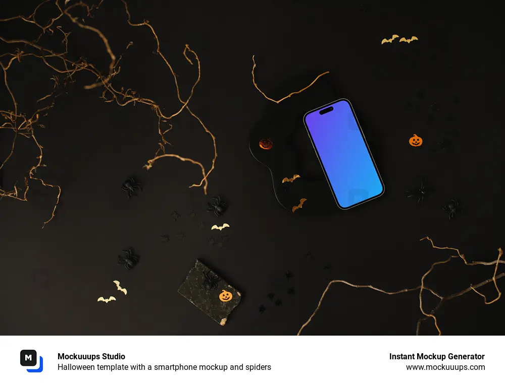 Halloween template with a smartphone mockup and spiders