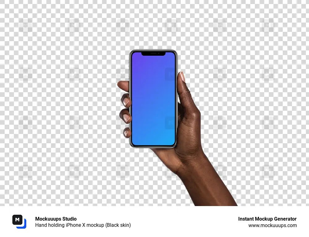 Hand holding iPhone X mockup (Black skin)