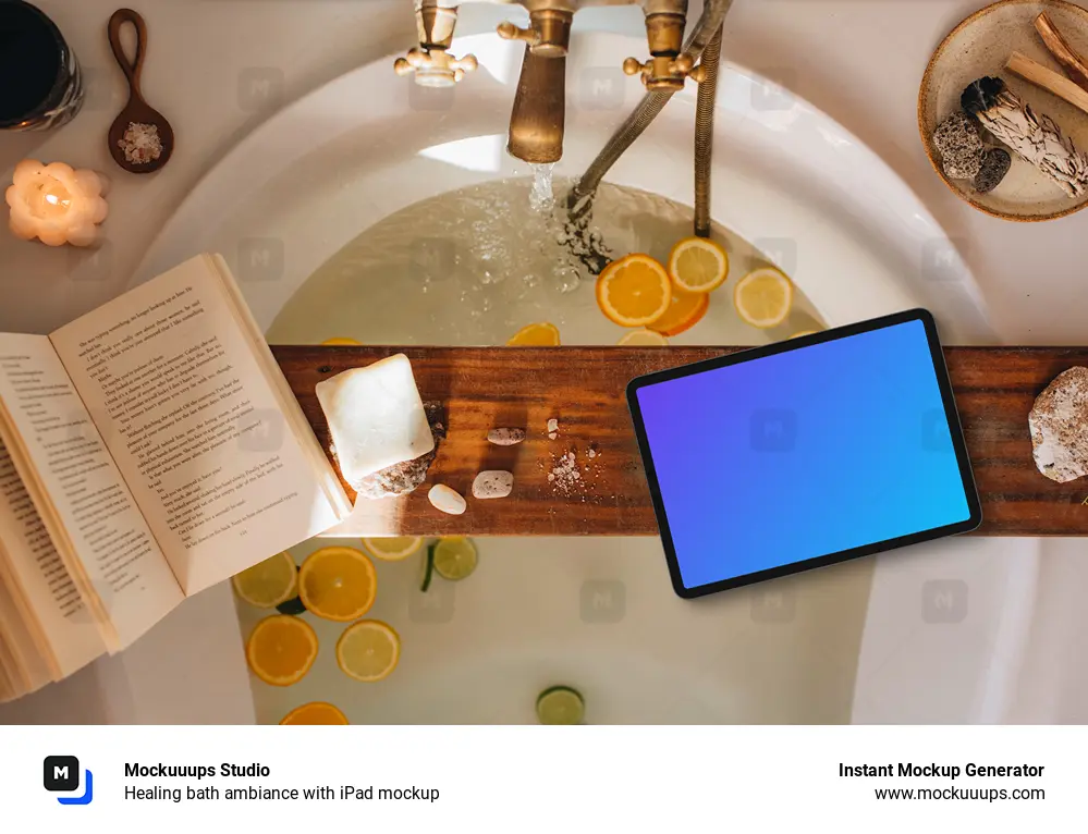 Healing bath ambiance with iPad mockup