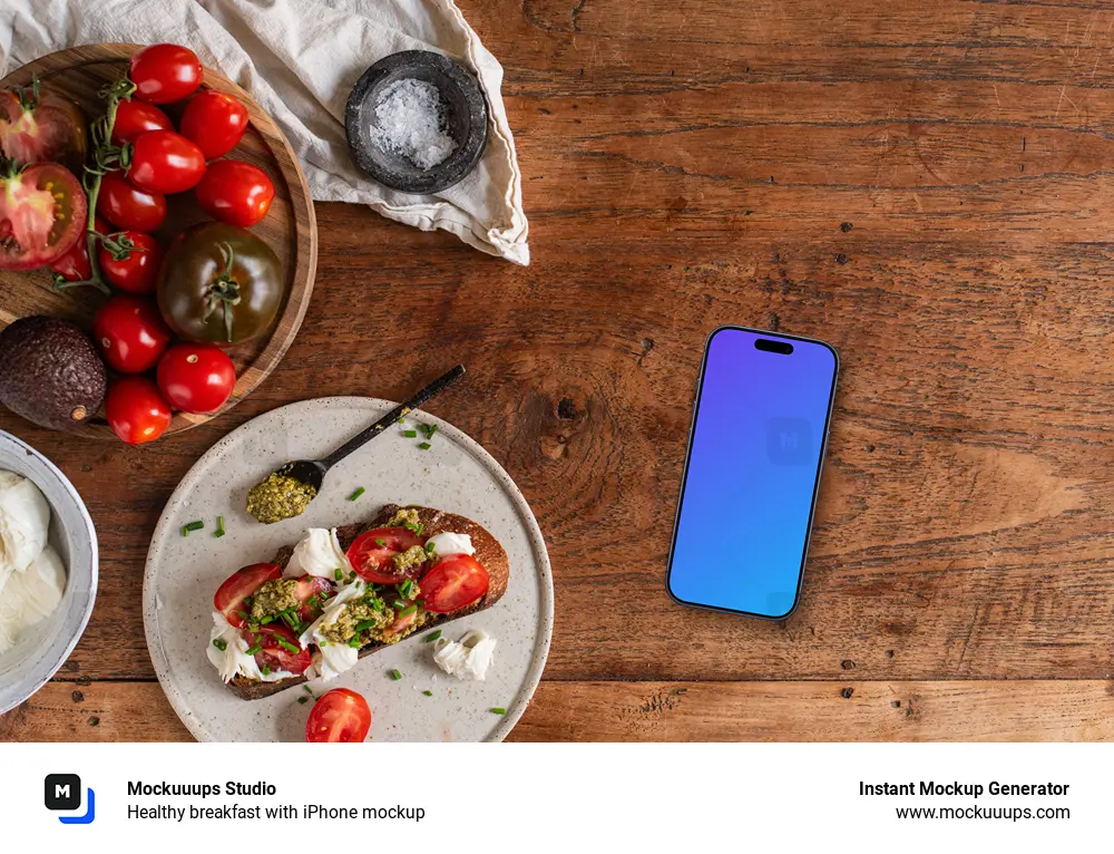 Healthy breakfast with iPhone mockup