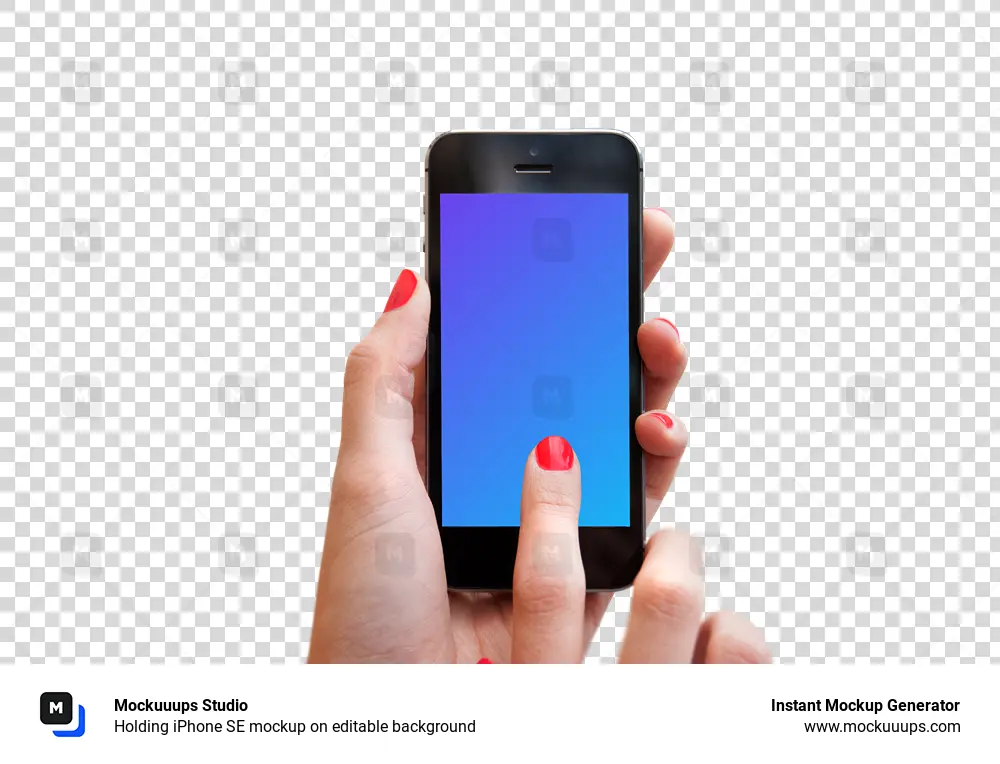 Holding iPhone SE mockup on editable background