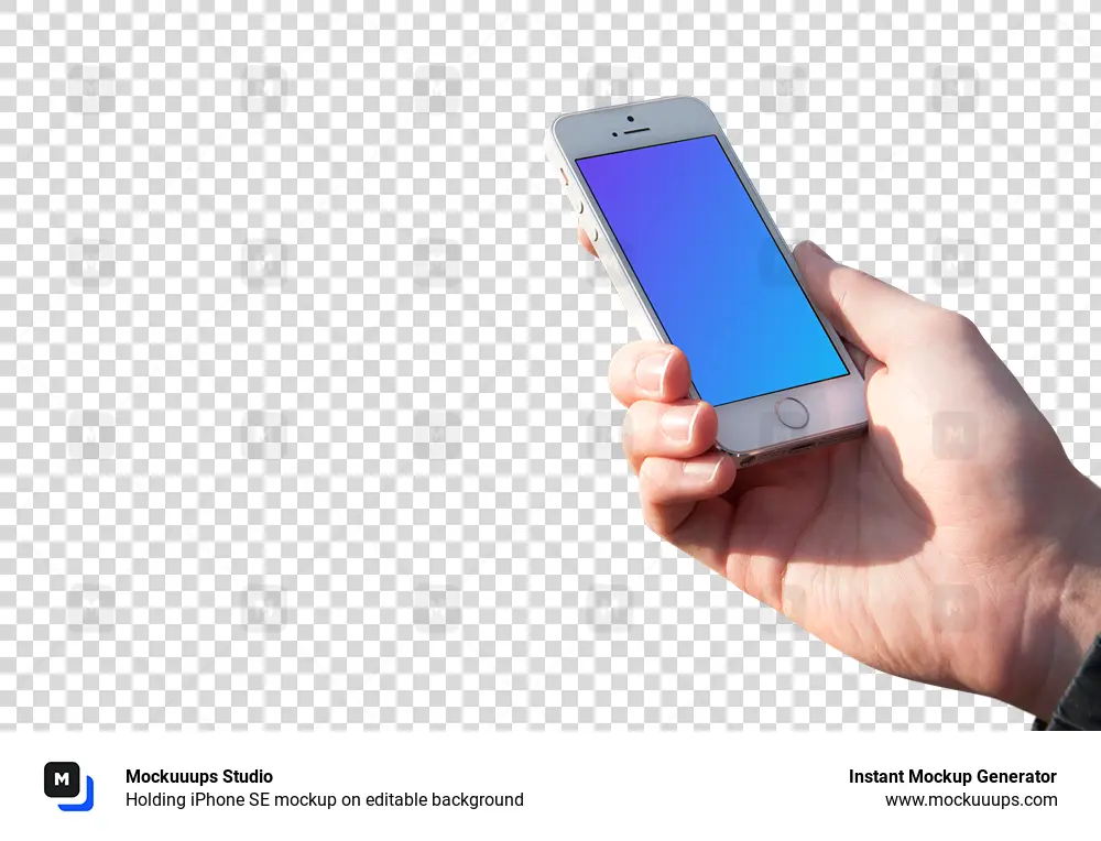 Holding iPhone SE mockup on editable background