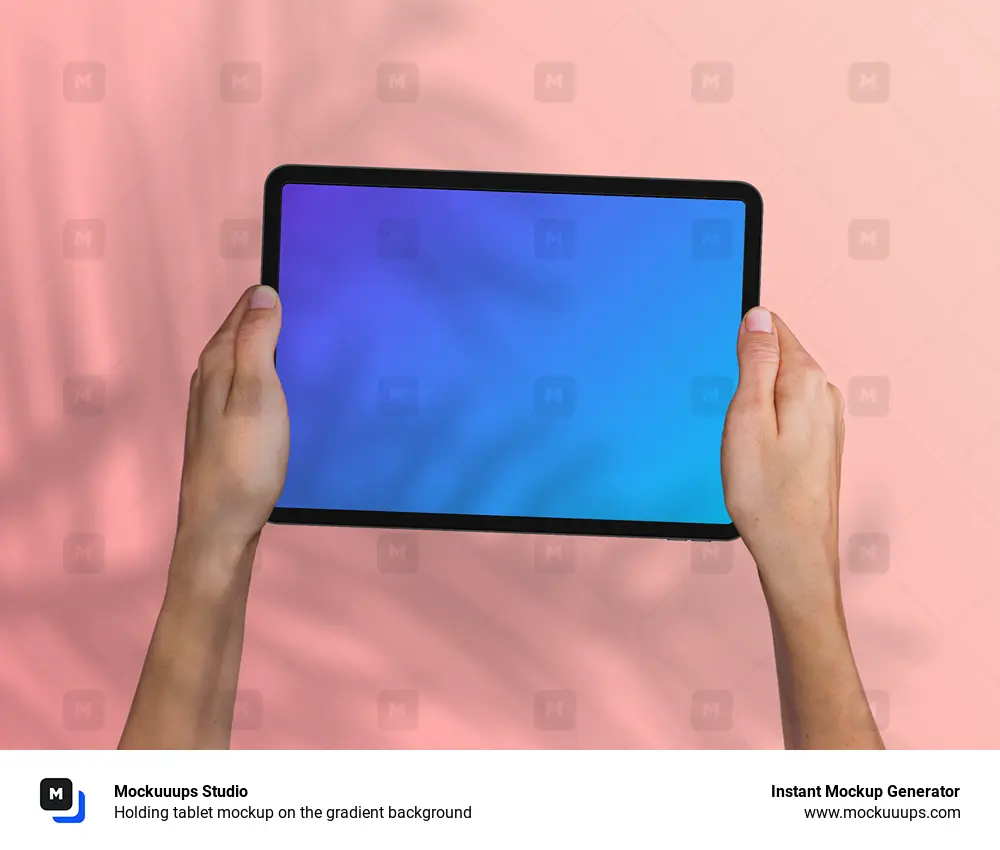 Holding tablet mockup on the gradient background