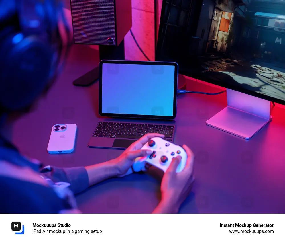 iPad Air mockup in a gaming setup