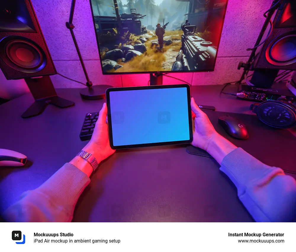 iPad Air mockup in ambient gaming setup