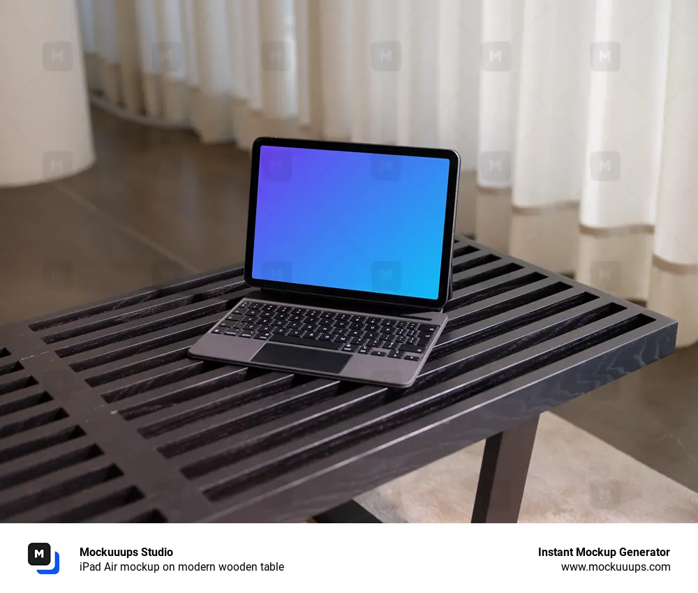 iPad Air mockup on modern wooden table