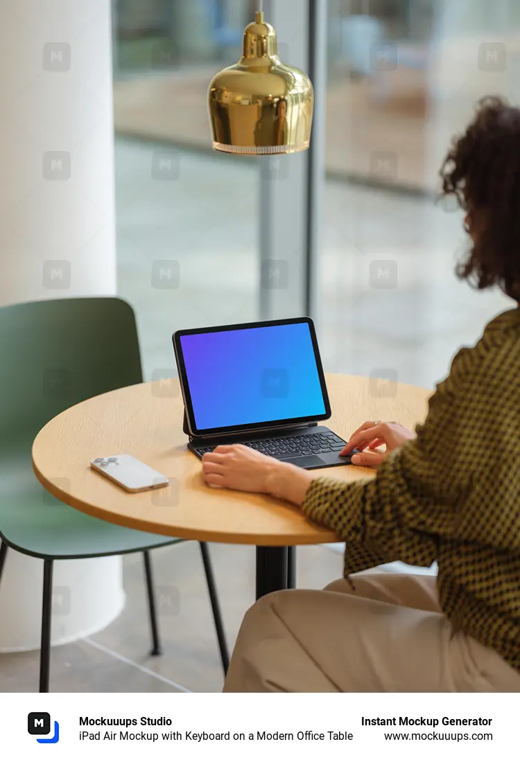 iPad Air Mockup with Keyboard on a Modern Office Table