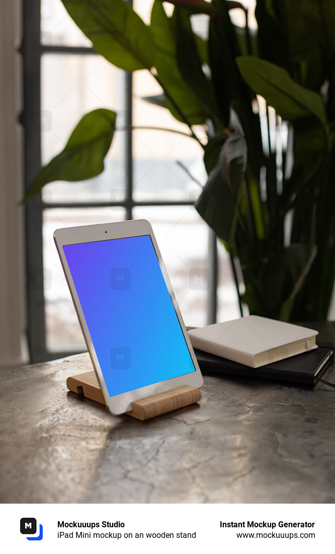 iPad Mini mockup on an wooden stand