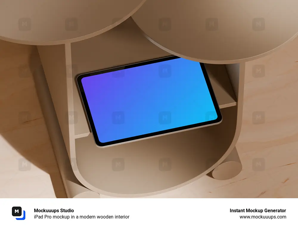 iPad Pro mockup in a modern wooden interior