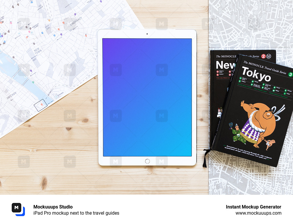 iPad Pro mockup next to the travel guides