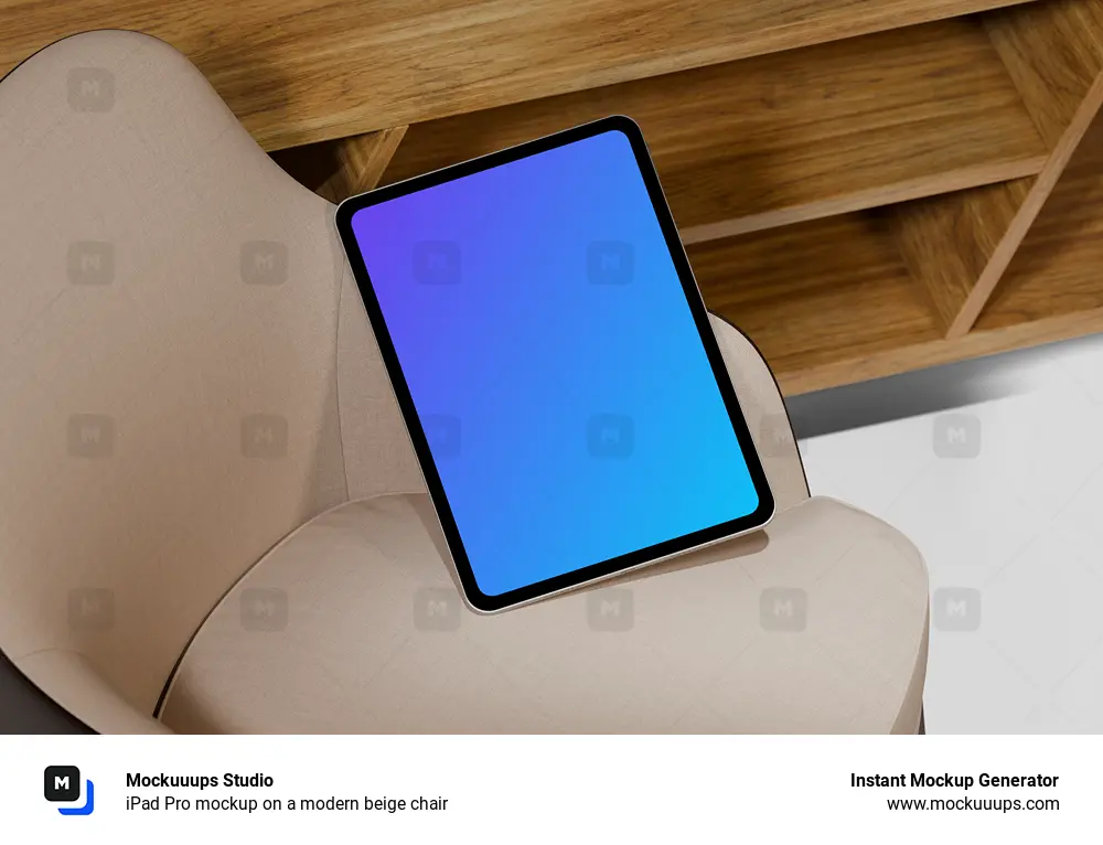 iPad Pro mockup on a modern beige chair