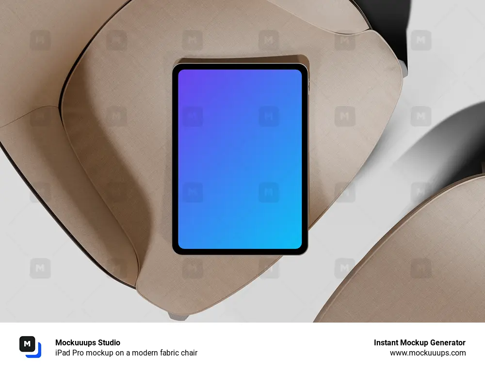 iPad Pro mockup on a modern fabric chair