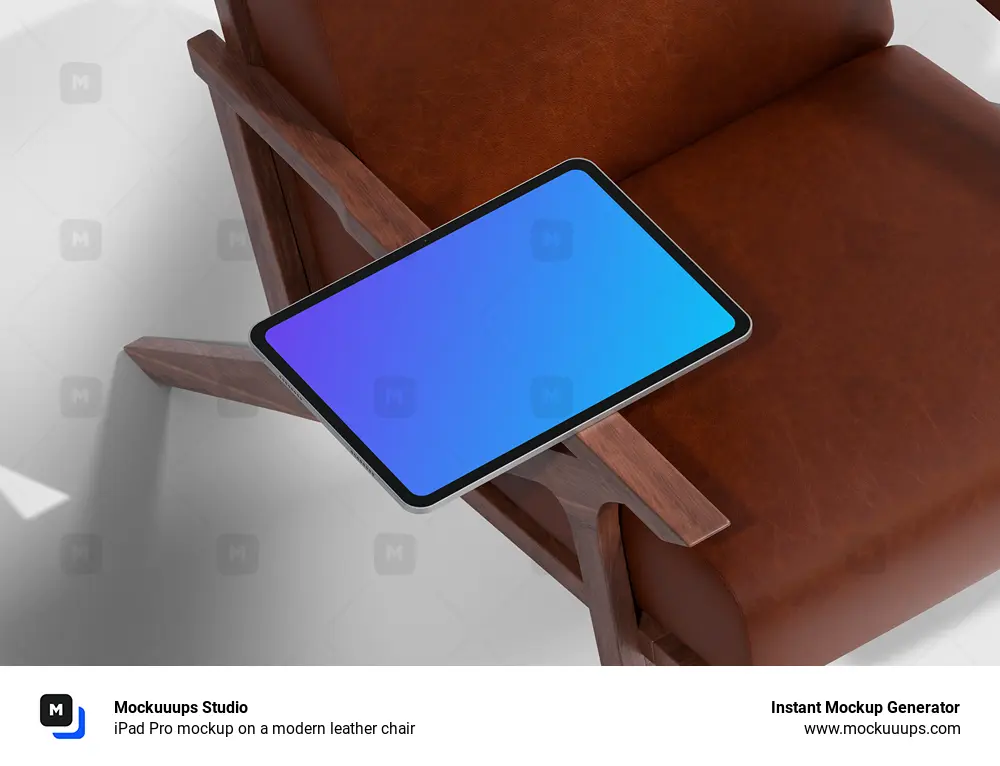 iPad Pro mockup on a modern leather chair