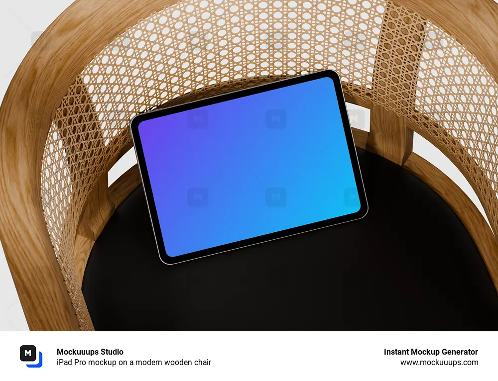 iPad Pro mockup on a modern wooden chair