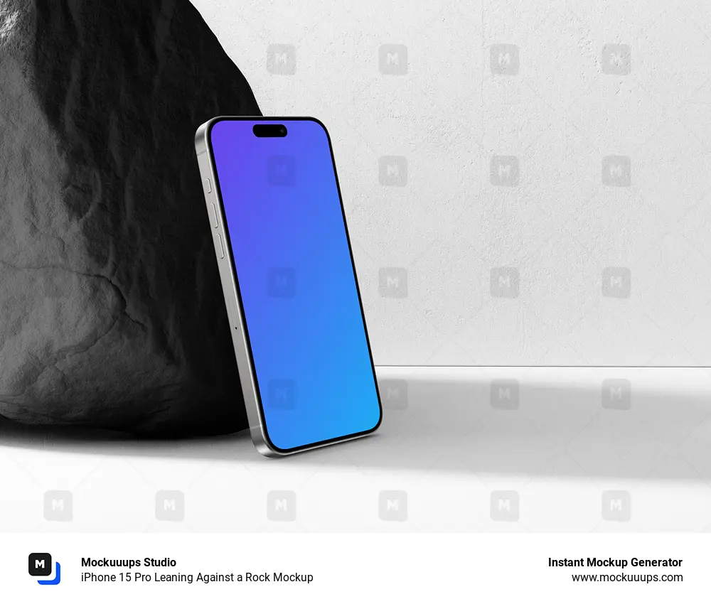 iPhone 15 Pro Leaning Against a Rock Mockup