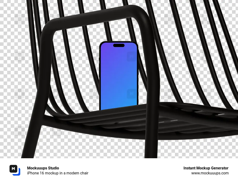 iPhone 16 mockup in a modern chair