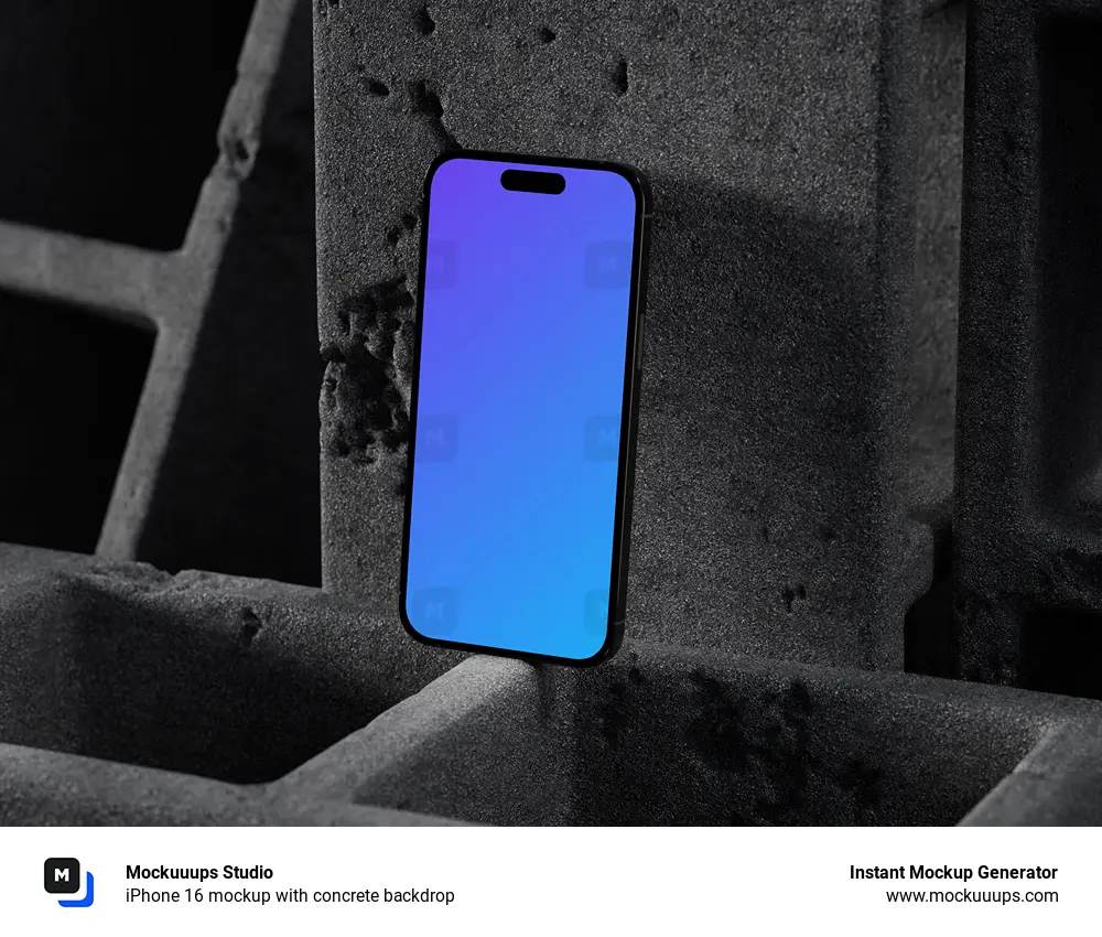 iPhone 16 mockup with concrete backdrop