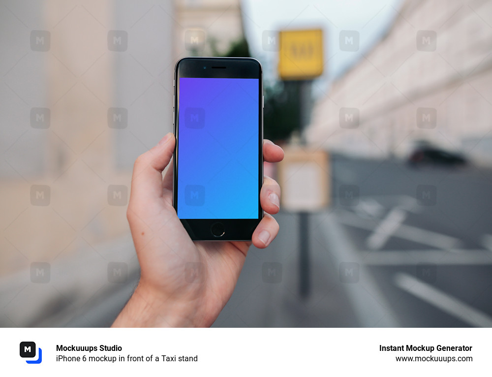iPhone 6 mockup in front of a Taxi stand