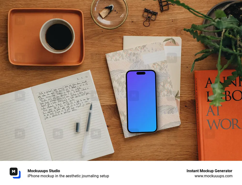 iPhone mockup in the aesthetic journaling setup