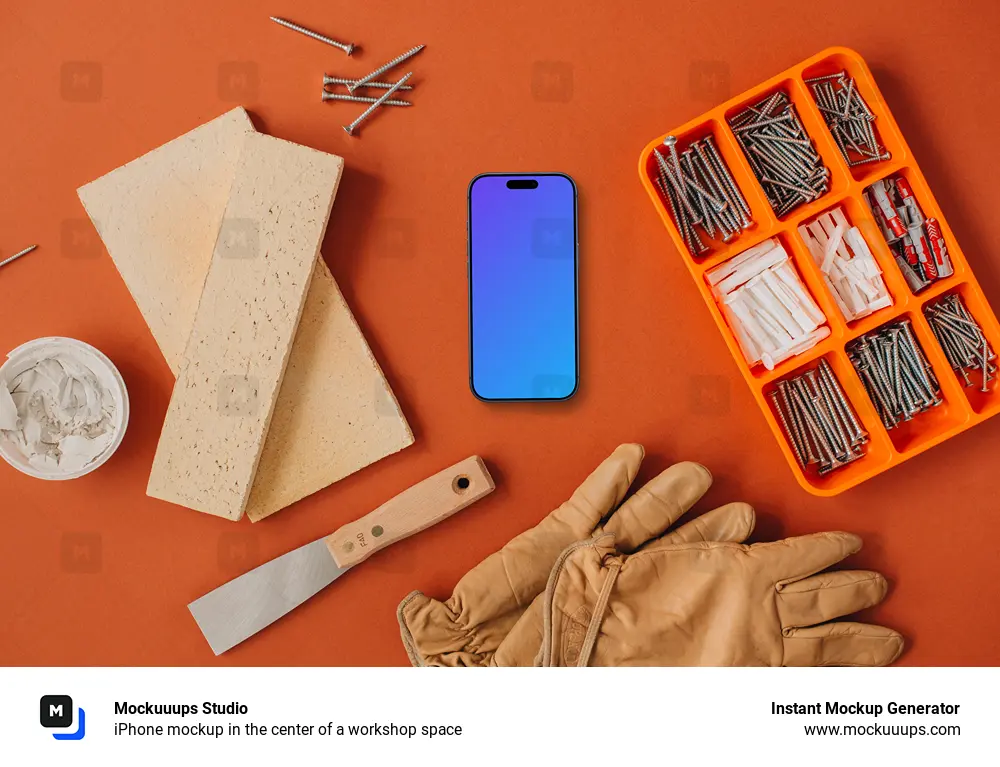 iPhone mockup in the center of a workshop space