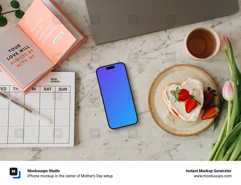 iPhone mockup in the center of Mother’s Day setup