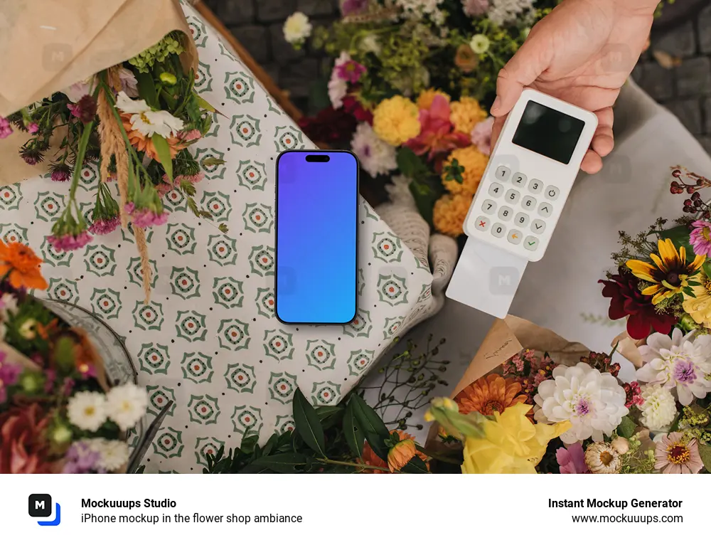 iPhone mockup in the flower shop ambiance