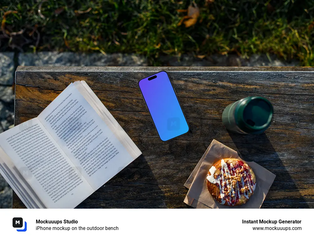 iPhone mockup on the outdoor bench