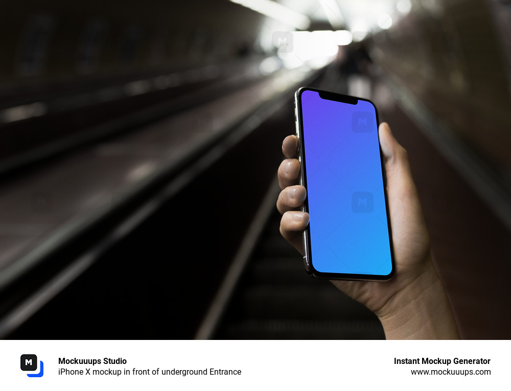 iPhone X mockup in front of underground Entrance