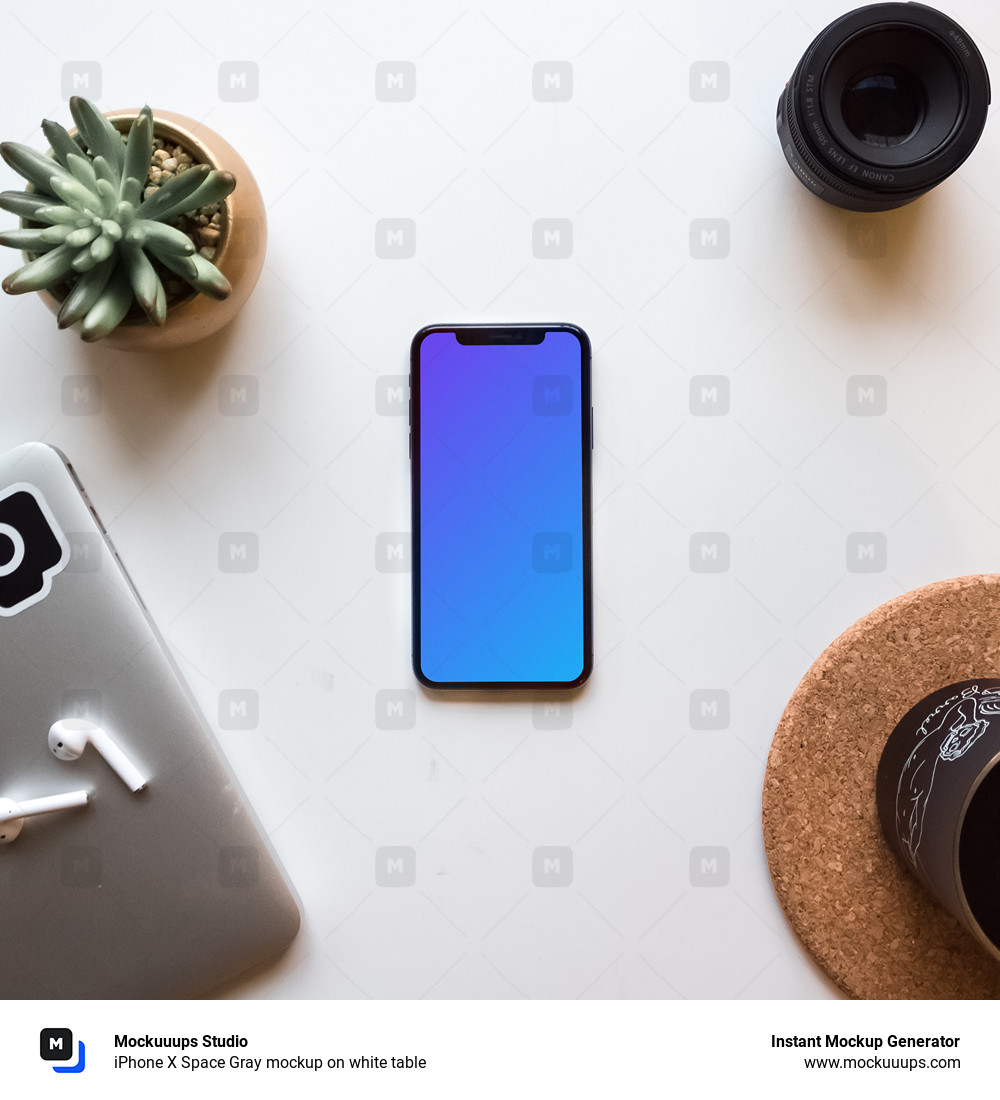 iPhone X Space Gray mockup on white table