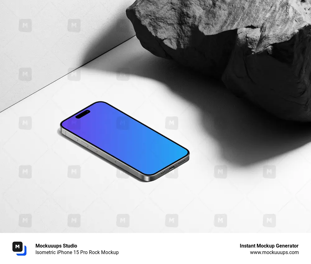 Isometric iPhone 15 Pro Rock Mockup