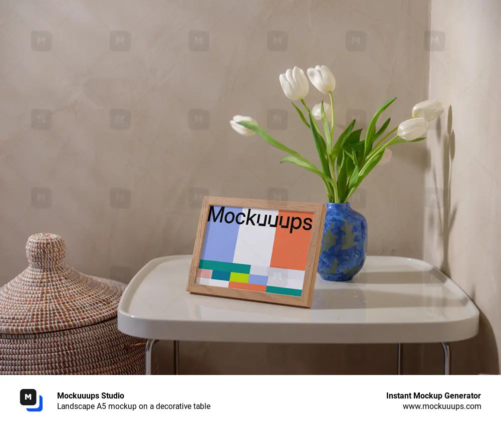 Landscape A5 mockup on a decorative table