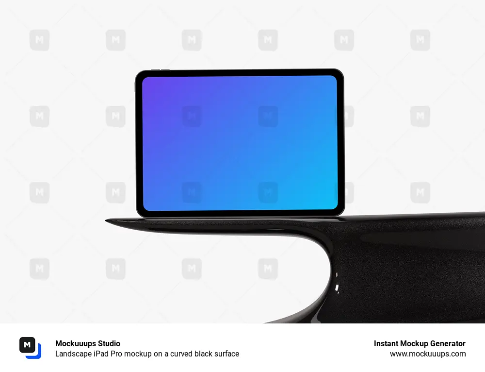 Landscape iPad Pro mockup on a curved black surface