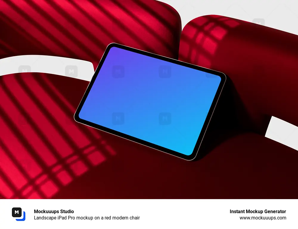 Landscape iPad Pro mockup on a red modern chair