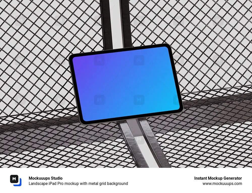 Landscape iPad Pro mockup with metal grid background