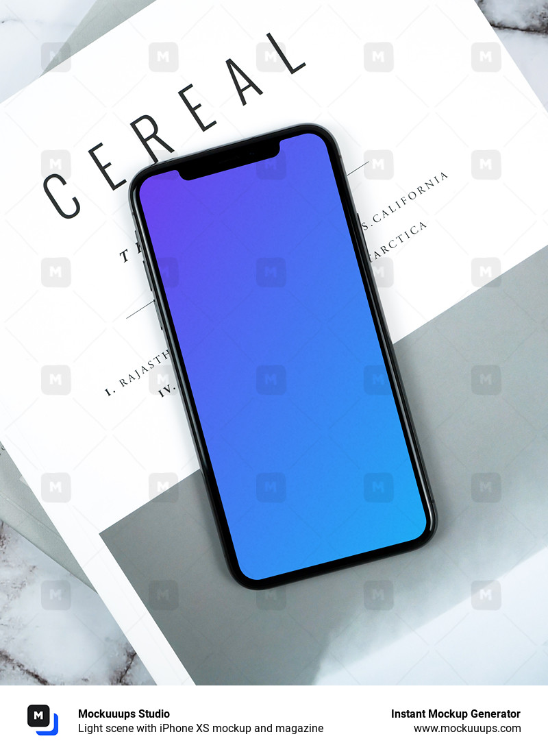 Light scene with iPhone XS mockup and magazine