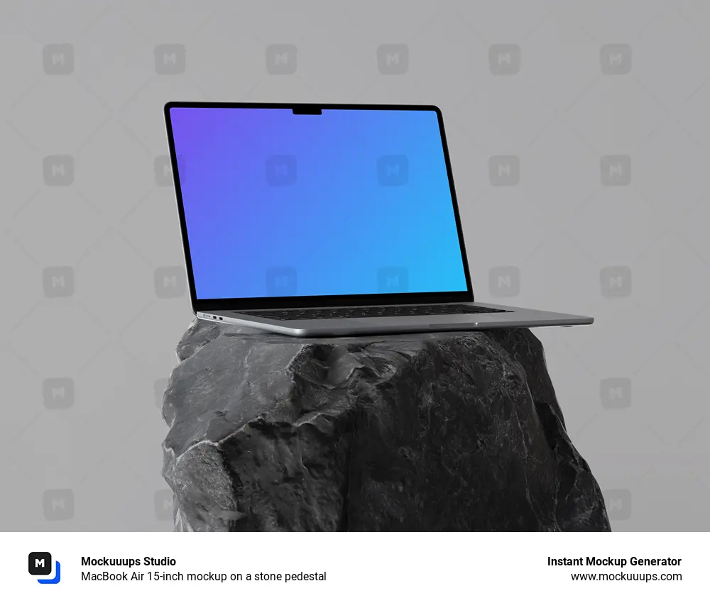 MacBook Air 15-inch mockup on a stone pedestal