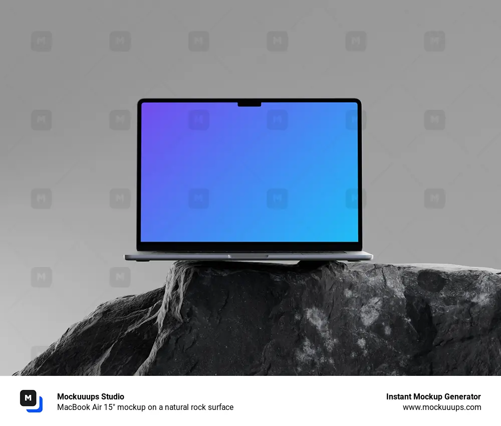 MacBook Air 15" mockup on a natural rock surface
