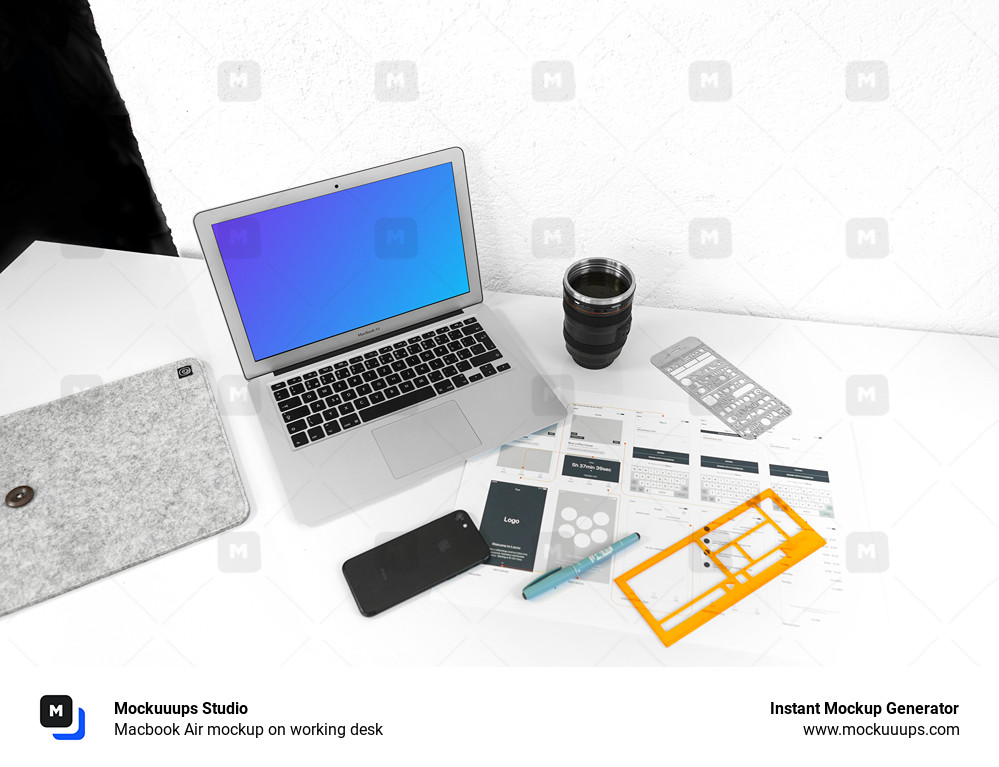 Macbook Air mockup on working desk